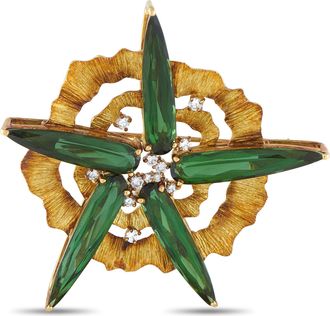 Luxury Bazaar 18K Yellow Gold 0.37ct Diamond and Tourmaline Brooch 5288