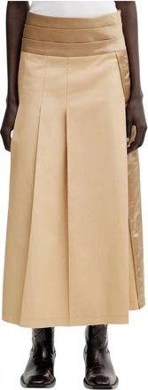 Undercover Uitlopende Midi Rok - Dames - Midirokken - Beige - S - Katoen - Rokken