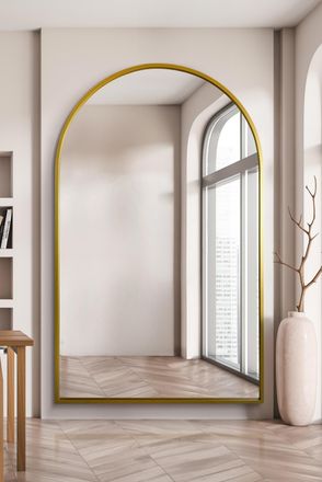 MirrorOutlet Gold Framed Arched Leaner/Wall Mirror 75 X 47 (190CM X 120CM) | Size: 1 Pack