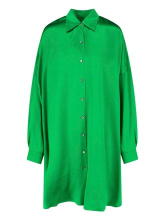 Dries Van Noten Green Classic Collar Silk Shirt Dress