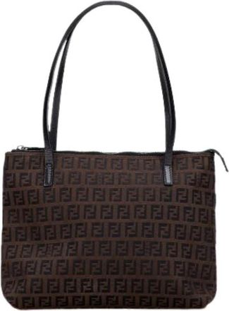 Fendi Pre-owned Canvas Tote Bag - Dames - Vintage Schoudertas - Bruin - ONE Size - Leer - Vintage