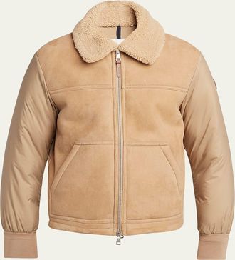 Moncler Mens Tonnay Leather and Down Quilted Jacket