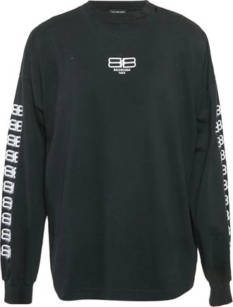 Balenciaga T-shirt a maniche lunghe con logo - Nero