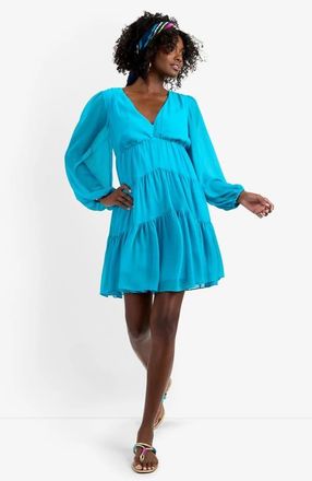 Trina Turk Make Merry Georgette Dress in Coastal Cyan at Nordstrom, Size X-Large