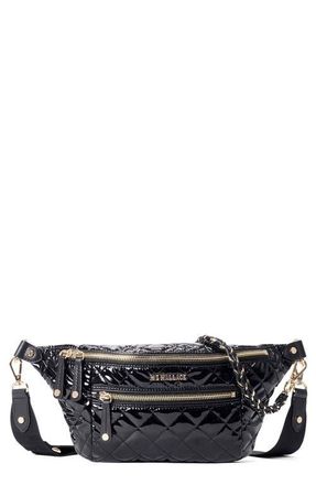 MZ Wallace Small Crosby Quilted Nylon Convertible Sling Bag in Black Lacquer at Nordstrom