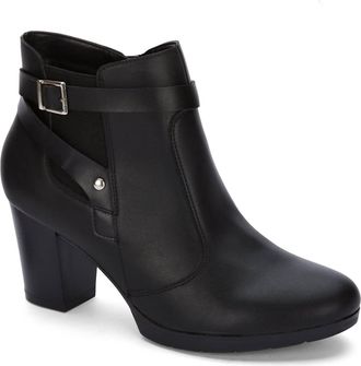 Andrea Womens Buckle Strap Block Heel Boots In Black