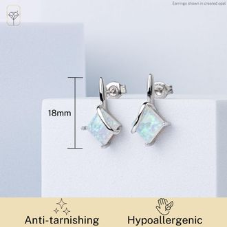 MAX + STONE 925 Sterling Silver 7mm Princess Cut Gemstone Square Drop Dangle Earrings