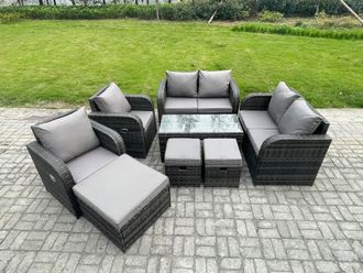 Fimous 9 Seater Rattan Garden Furniture Set Outdoor Patio Sofa, Table & Chairs Garden Table Footstools Ideal for Pool Side, Balcony, Patio Set