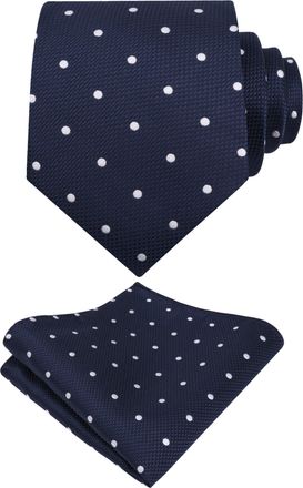 Alizeal Mens Classic Polka Dot Necktie and Hanky for Business Formal Tie with Pocket Square Set, Navy+White