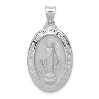 Diamond2Deal 14k White Gold Polished and Satin Hollow Miraculous Medal Oval Pendant