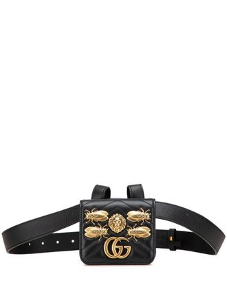 Gucci 2016-2025 Mini GG Marmont Matelasse Leather Animal Studs Pouch Bag belt bag - Black