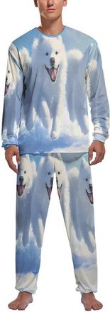 Generic Three Samoyed Dogs Mens Pajama Sets 2 Piece Sleepwear Loungewear Comfortable Long Sleeve Top for All Seasons