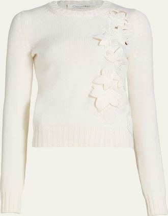 Oscar De La Renta Laser Cut Ivy Crewneck Sweater