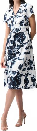 Joseph Ribkoff Floral Print Flare Shirt Dress In Vanilla/midnight Blue