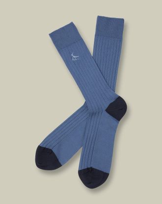 CHARLES TYRWHITT Cotton Rib Socks - Indigo Blue Size 10.5-13 by Charles Tyrwhitt
