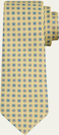 Kiton Mens Medallion Floral Silk 7-Fold Tie