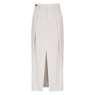 Brunello Cucinelli Rokken, Dames, Beige, S, Wol, Curved Sartorial Skirt