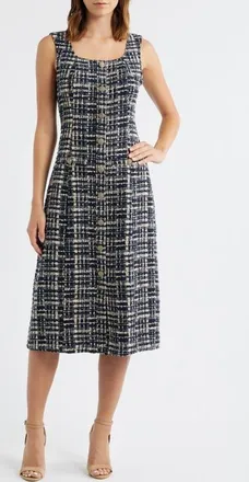 ZOE AND CLAIRE Tweed Fit & Flare Midi Dress in Navy Multi at Nordstrom, Size X-Small