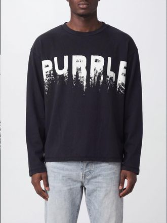 Purple T-shirt a maniche lunghe in cotone con stampa slogan