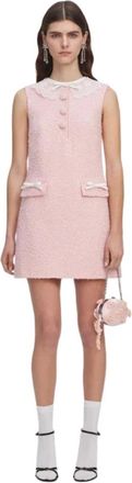 Self Portrait Kleedjes, Dames, Roze, 2Xs, Wol, Boucle Kantkraag Mini Jurk