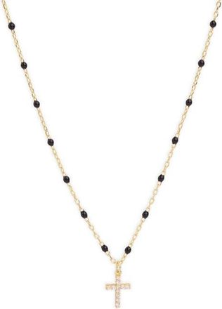 Argento Vivo Black Enamel Pav&eacute; Cross Pendant Necklace in Gold at Nordstrom