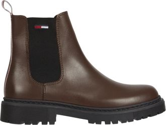 Tommy Jeans Bruine Leren Chelsea Booties - Dames - Chelseaboots - Bruin - 40 EU - Leer - Schoenen