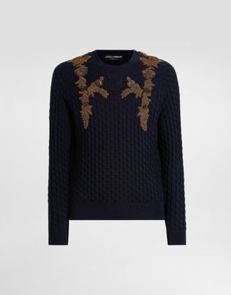 Dolce & Gabbana Micro-dot Stitch Silk Pullover - Man Sweaters And Cardigans Blue 44