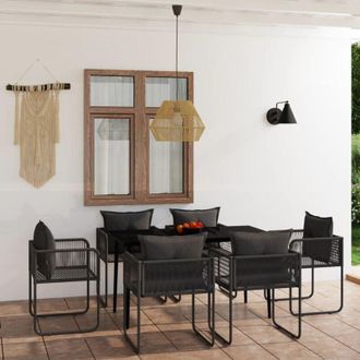 vidaXL Juego De Comedor De Jard&iacute;n 7 Piezas Negro Vidaxl