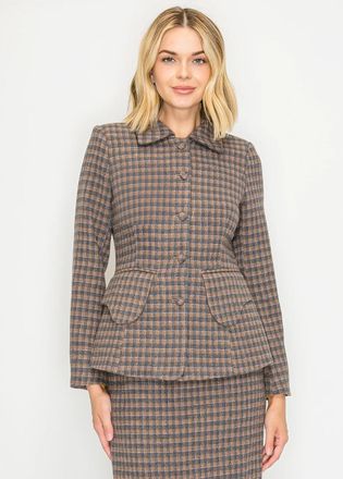 YAL New York Button Front Peplum Jacket in Plaid