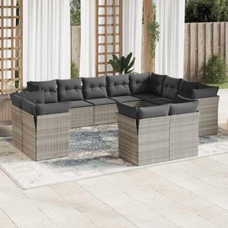 vidaXL Set De Sof&aacute;s De Jard&iacute;n 12 Pzas Y Cojines Rat&aacute;n Sint&eacute;tico Gris Vidaxl