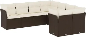 vidaXL Set Sof&aacute;s De Jard&iacute;n 8 Piezas Y Cojines Rat&aacute;n Sint&eacute;tico Marr&oacute;n Vidaxl