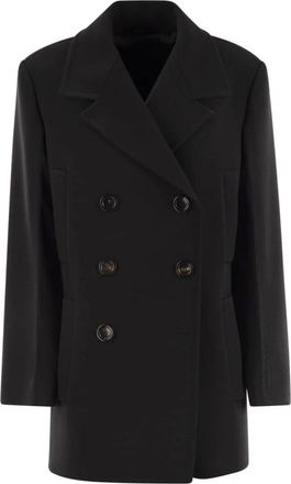 Max Mara Double-Breasted Caban - Dames - Mantel - Zwart - M - Leer - Jassen