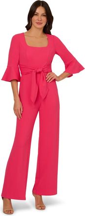 Adrianna Papell Womens Knit Crepe Tie Front Jumpsuit - Pink - Size 14 UK