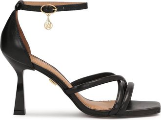 Kazar Zwarte leren sandalen met bedekte hakken. Dit product valt groot uit. - Dames - Sandalen met hakken - Zwart - 39 EU - Leer - Schoenen
