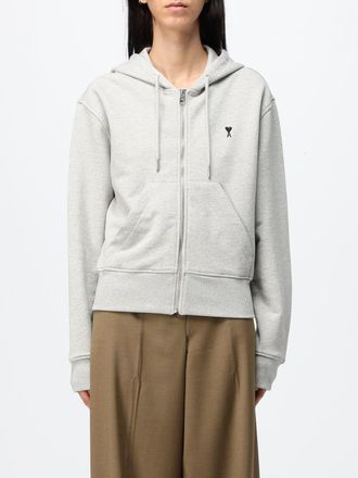 Ami Felpa con cappuccio e zip in cotone con logo ricamato