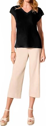 Tribal V-Neck Cap Sleeve Top In Black