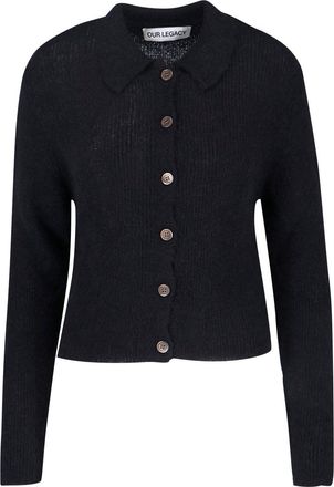 Our Legacy Cropped Ribbed Knit Cardigan with Classic Collar