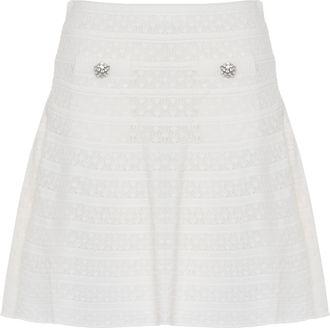 Self Portrait Pointelle Knit Mini Skirt With Flared Silhouette And Decorative Pockets
