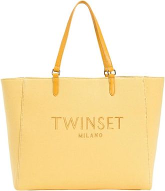 Twinset Gele Logo Stoffen Tas - Dames - Shoppers - Geel - ONE Size - Katoen - Tassen