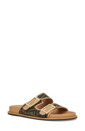 Fendi Feel Busbet Baguette Dual Strap Slide Sandal in Tobacco Nero at Nordstrom, Size 10.5Us