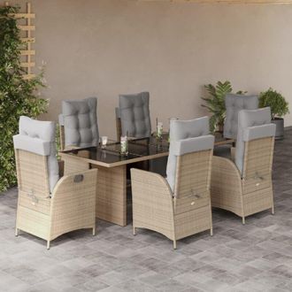 vidaXL Set Comedor De Jard&iacute;n 7 Pzas Con Cojines Rat&aacute;n Sint&eacute;tico Beige Vidaxl