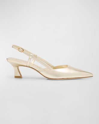 Stuart Weitzman Vinnie Metallic Kitten Slingback Pumps