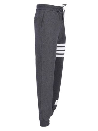 Thom Browne Dark Grey Cotton Sport Pants With Mid-Rise Waist And Signature Stripes