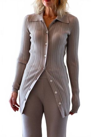 Remain Rib Knit Long Sleeve Cardigan In Beige