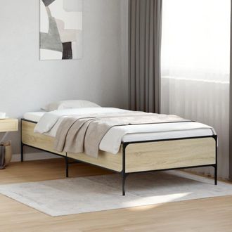 vidaXL Estructura Cama Madera Ingenier&iacute;a Metal Roble Sonoma 100x200 Cm Vidaxl