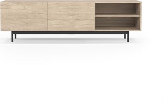HERDASA Mueble Tv, Colecci&oacute;n Printed, En Melamina Con 2 Puertas Y 2 Estantes Abiertos En Un Extremo. Roble
