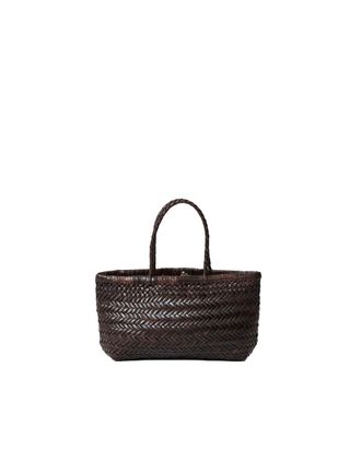 Dragon Diffusion Gora Mini Flat Dark Brown Woven Buff Calfskin Leather Handbag