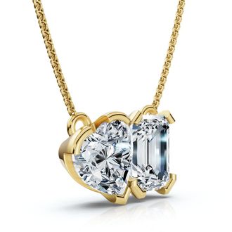 Pompeii3 2Ct Toi Et Moi Heart Emerald Diamond Pendant 14k Gold 18 Necklace Lab Grown