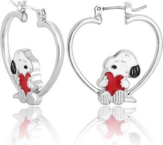 Peanuts Snoopy Heart Hoop Earrings in Silver at Nordstrom