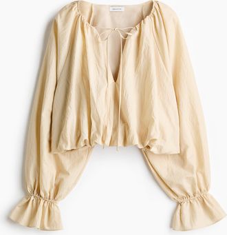 H&M Gecrinkelte Bluse im Ballonschnitt - White